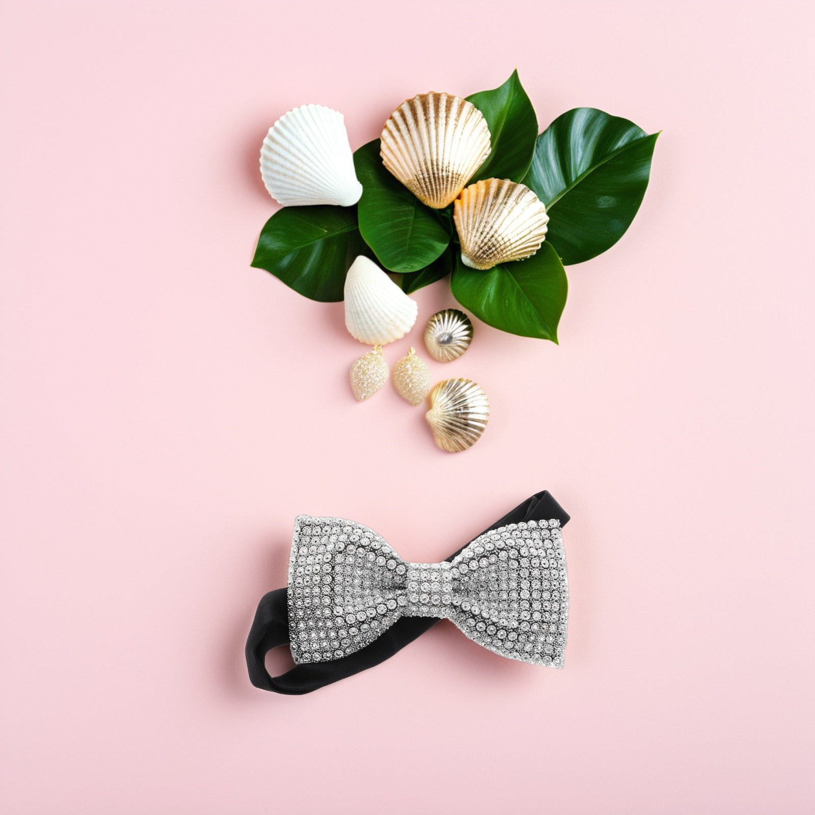 Bow Tie Pre Tied - ربطة عنق مزدوجة الطبقات مرصعة بالأحجار
